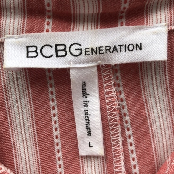 BCBGeneration Tiered Sleeveless Striped Mini, Collar shirt dress Pink Large - Picture 5 of 9